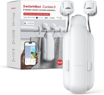 SwitchBot Smart Automatic Curtain Opener - Bluetooth Remote Control with App/Timer, Upgraded High-Performance Motor, Add SwitchBot Hub to Make it Work with Alexa, Google Home, HomeKit(Curtain 3,Rod)