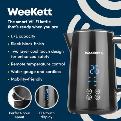 Alexa Smart Kettle, 1.7L - Smart Home Voice Control Kettle - Temperature Control Kettle with Cool Touch, LED Display & Keep Warm Function - 3000w Energy Efficient & BPA Free - Black - Image 4