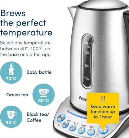 Alexa Smart Kettle, 1.7L - Smart Home Voice Control Kettle - Temperature Control Kettle with Cool Touch, LED Display & Keep Warm Function - 3000w Energy Efficient & BPA Free - Black - Image 10