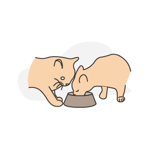 Illustration of a cat trying to steal another cat's food