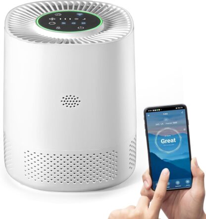 Smart WiFi Air Purifier for Bedroom, App-Controlled Smart Home Gadgets H13 True HEPA Filter, Air Filter with Three-Speed Mode Adjustment,Sleep Mode and Timer Function, Removes Dust, Pollen, Smoke