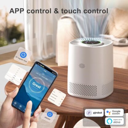 Smart WiFi Air Purifier for Bedroom, App-Controlled Smart Home Gadgets H13 True HEPA Filter, Air Filter with Three-Speed Mode Adjustment,Sleep Mode and Timer Function, Removes Dust, Pollen, Smoke - Image 3