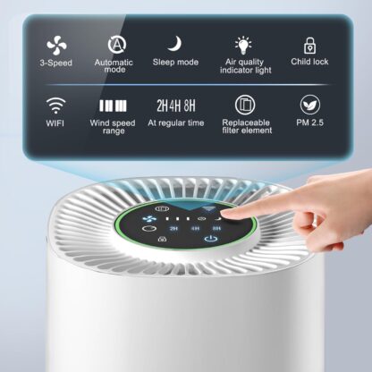 Smart WiFi Air Purifier for Bedroom, App-Controlled Smart Home Gadgets H13 True HEPA Filter, Air Filter with Three-Speed Mode Adjustment,Sleep Mode and Timer Function, Removes Dust, Pollen, Smoke - Image 4