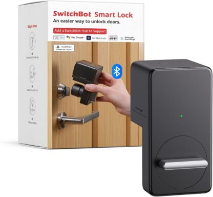 SwitchBot Smart Lock, Bluetooth Electronic Deadbolt, Keyless Entry Door Lock for Front Door, Compatible with WiFi Bridge (Sold Separately), Fits Your Existing Deadbolt,for Airbnbs Vacation Rentals