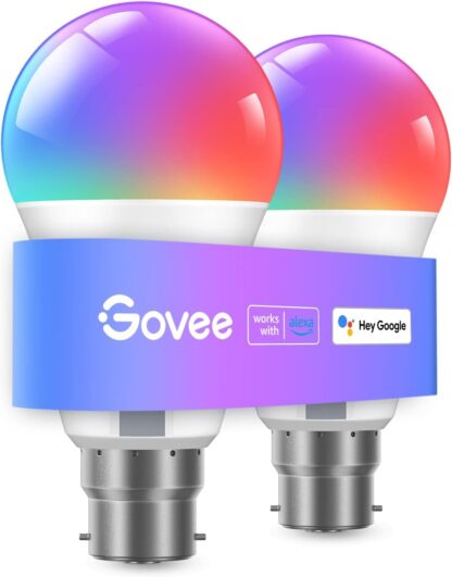 Govee RGBWW Smart Bulb, WiFi Alexa Light Bulbs B22, 54 Dynamic Scenes, 800LM, Music Sync, DIY 16 Million Color, Work with Alexa & Google Assistant, 2 Packs