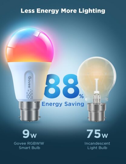 Govee RGBWW Smart Bulb, WiFi Alexa Light Bulbs B22, 54 Dynamic Scenes, 800LM, Music Sync, DIY 16 Million Color, Work with Alexa & Google Assistant, 2 Packs - Image 6