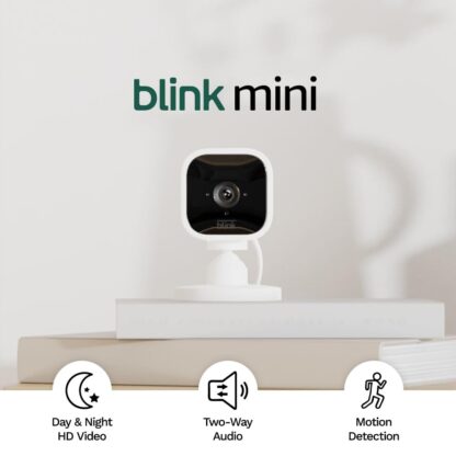 Blink Mini | Indoor plug-in pet security camera, 1080p HD day and night video, motion detection, two-way audio, easy setup, Alexa enabled — 1 camera (White)