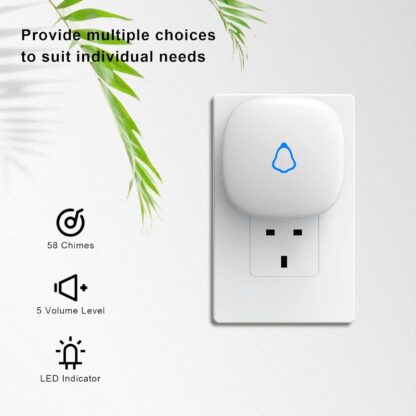 SECRUI Wireless Doorbell, Plug in Waterproof Operating at 1,000 Feet Long Range Cordless Battery Operated Doorbell with 58 Chimes 5 Volume Levels LED Light Easy Install for Home, School, Office-White - Image 3