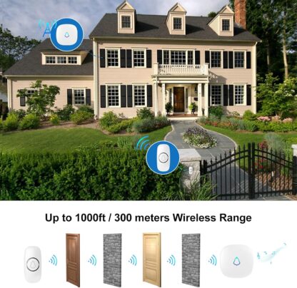 SECRUI Wireless Doorbell, Plug in Waterproof Operating at 1,000 Feet Long Range Cordless Battery Operated Doorbell with 58 Chimes 5 Volume Levels LED Light Easy Install for Home, School, Office-White - Image 4