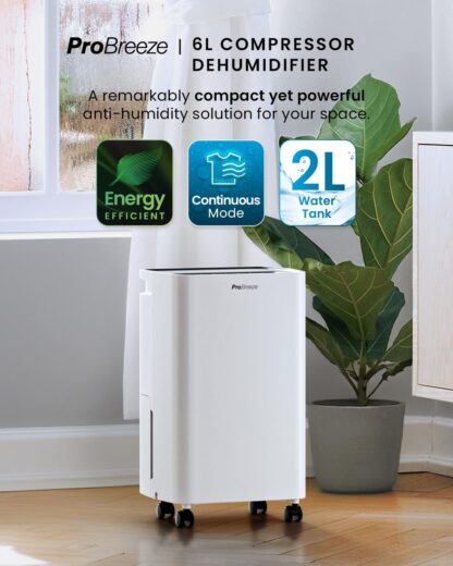 Pro Breeze® 20L/Day Dehumidifier with Digital Humidity Display, Sleep Mode, Continuous Drainage, Laundry Drying and 24 Hour Timer - Ideal for Damp and Condensation - Image 11