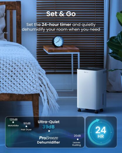 Pro Breeze® 20L/Day Dehumidifier with Digital Humidity Display, Sleep Mode, Continuous Drainage, Laundry Drying and 24 Hour Timer - Ideal for Damp and Condensation - Image 16