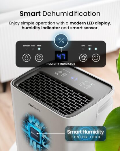 Pro Breeze® 20L/Day Dehumidifier with Digital Humidity Display, Sleep Mode, Continuous Drainage, Laundry Drying and 24 Hour Timer - Ideal for Damp and Condensation - Image 17