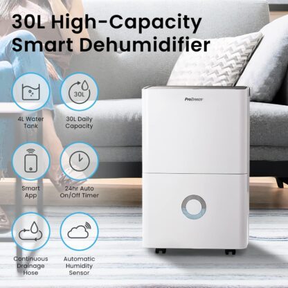 Pro Breeze® 20L/Day Dehumidifier with Digital Humidity Display, Sleep Mode, Continuous Drainage, Laundry Drying and 24 Hour Timer - Ideal for Damp and Condensation - Image 20