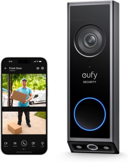 eufy Security Video Doorbell E340 Dual Cameras with Delivery Guard 2K Full HD Wireless Video Doorbell Camera, Wired or Battery Powered,Colour Night Vision,6500 mAh Rechargeable Battery,No Monthly Fee